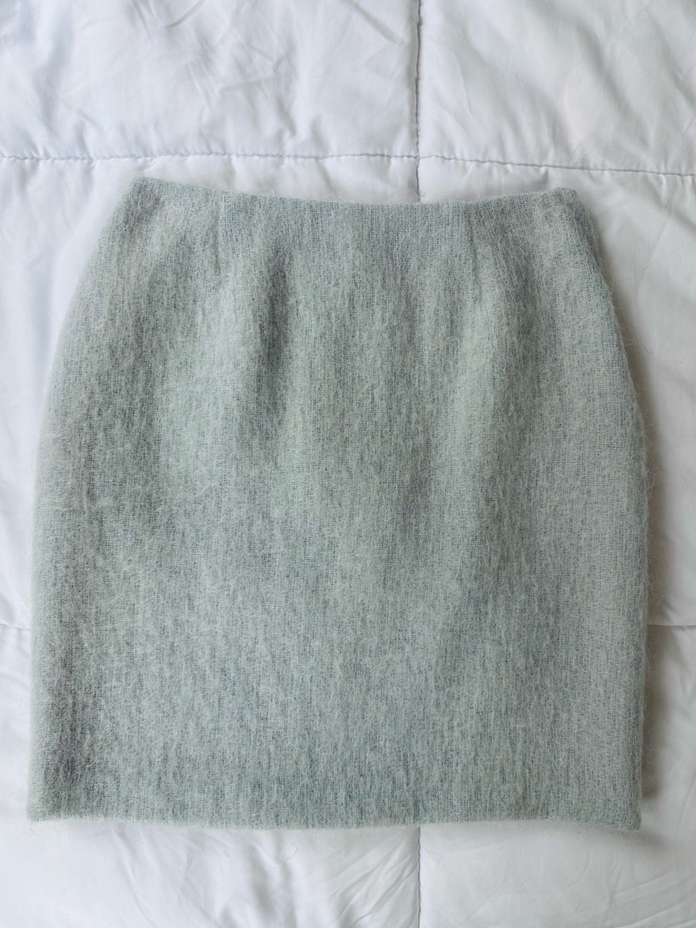 Vintage 90s Moda International Mint Green Blue Mohair Mini Skirt Size 4